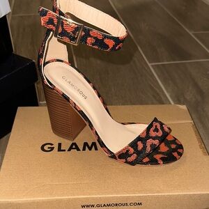 Glamorous Black and Orange Patterned Heels